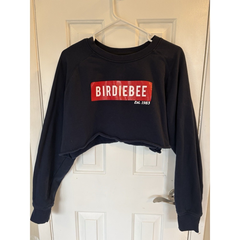 Birdiebee Navy Fleece Cropped Pullover Sweatshirt Women's XL Crew Neck Logo